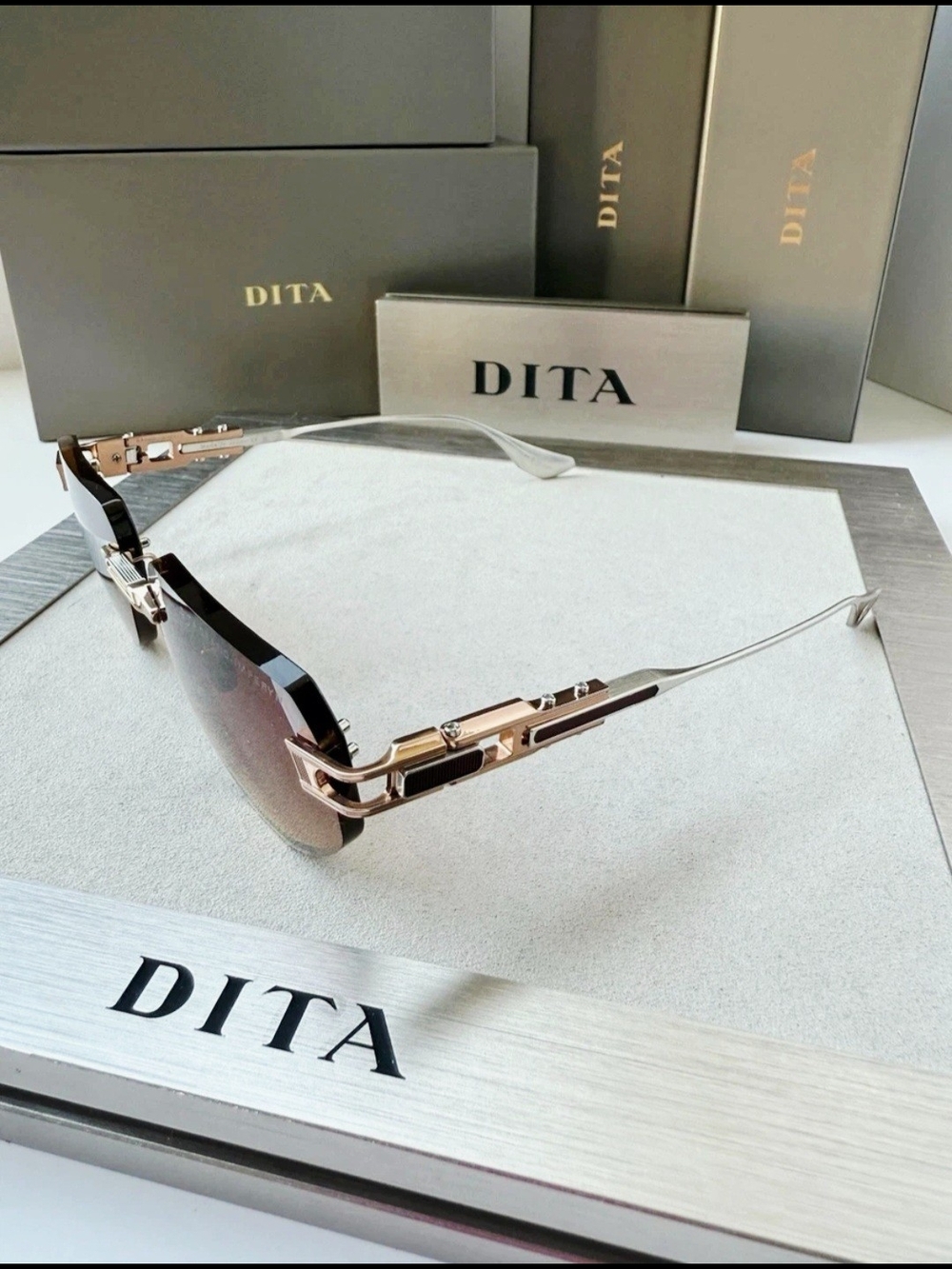 DITA Women's Rimless Gradient Brown Sunglasses - Picture 3 of 9